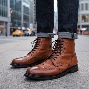 Davis & Squire Leather Brogue Boots – Tan | Classic Wingtip | Made in England